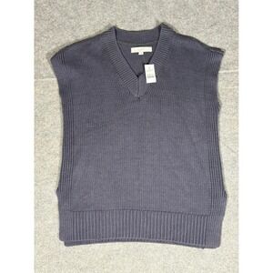 Loft Mens V-Neck Ribbed Knit Sweater Vest Gray‎ Blue Sleeveless Small NWT